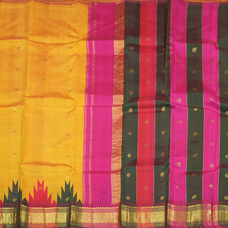 Hayagrivas Mustard Yellow Handloom Kanjivaram Silk Saree with Multi Colour  Border KBD2177C3-16