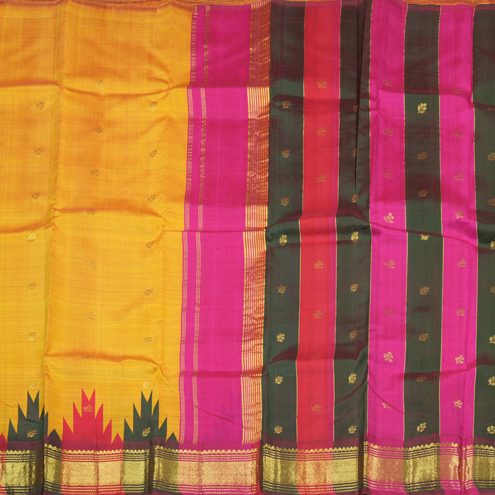 Hayagrivas Mustard Yellow Handloom Kanjivaram Silk Saree with Multi Colour  Border KBD2177C3-16