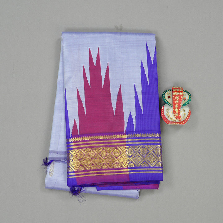 Hayagrivas Sky Blue Handloom Kanjivaram Silk Saree with Blue With Purple Border KBD2177C3-18