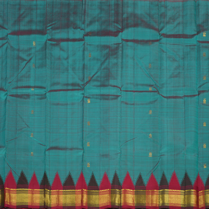Hayagrivas Teal Blue Handloom Kanjivaram Silk Saree with Green With Maroon Border KBD2177C3-7