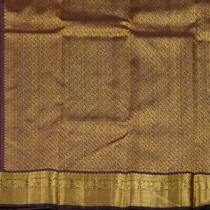 Hayagrivas Lemon Yellow Handloom Kanjivaram Silk Saree with Dark Brown Border KBD2178C2-1