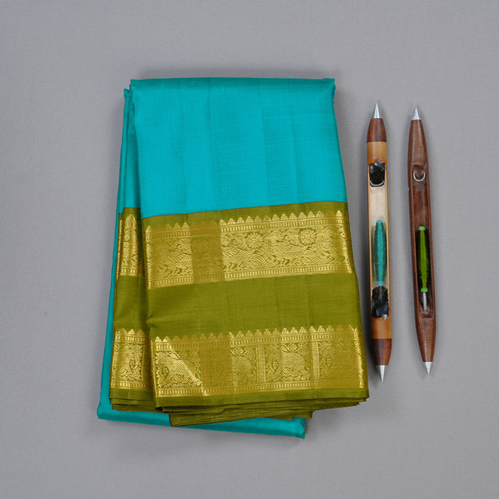 Hayagrivas Handloom Kanjivaram Silk Saree in Turquoise -blue KBD2178C3-2