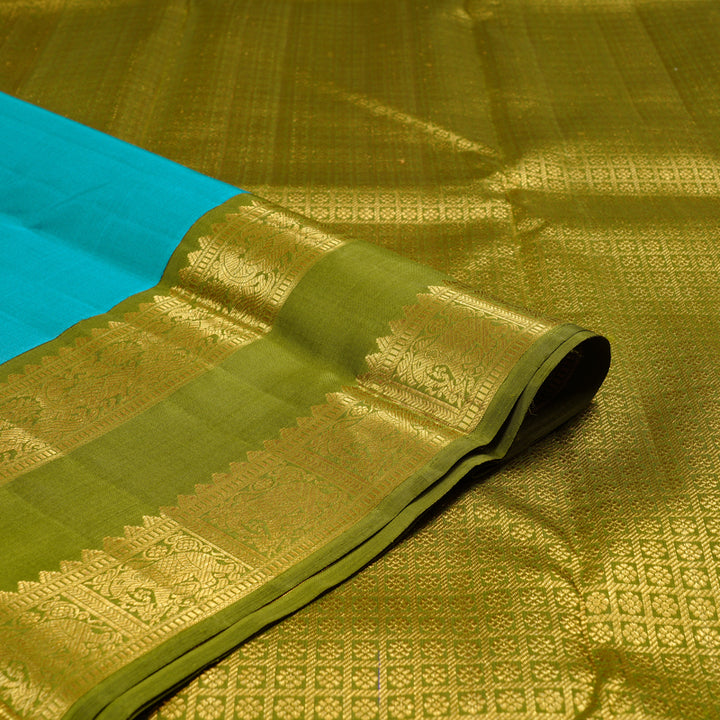 Hayagrivas Handloom Kanjivaram Silk Saree in Turquoise -blue KBD2178C3-2