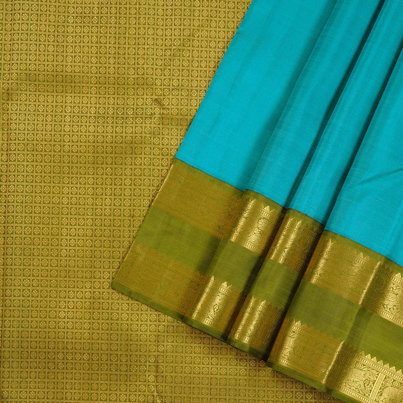 Hayagrivas Handloom Kanjivaram Silk Saree in Turquoise -blue KBD2178C3-2