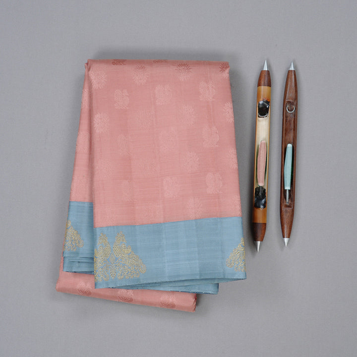 Hayagrivas Guava Pink Handloom Kanjivaram Silk Saree with Grey Border KBD2178C6-1