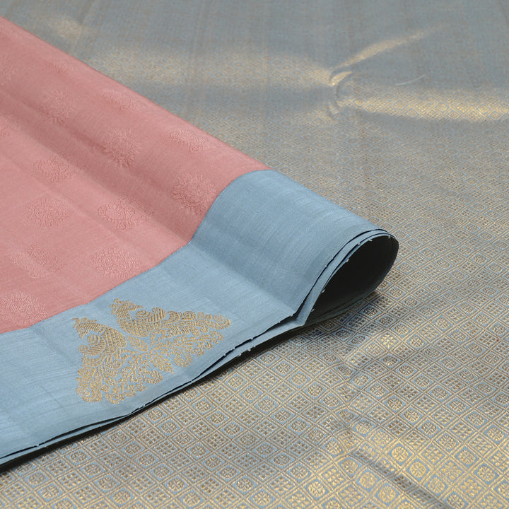 Hayagrivas Guava Pink Handloom Kanjivaram Silk Saree with Grey Border KBD2178C6-1