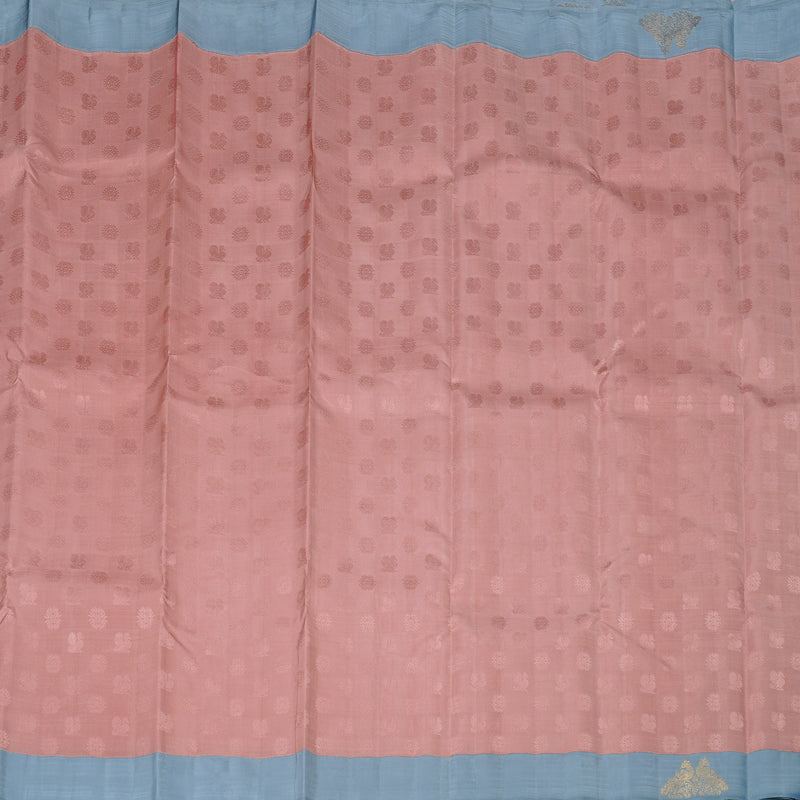 Hayagrivas Guava Pink Handloom Kanjivaram Silk Saree with Grey Border KBD2178C6-1