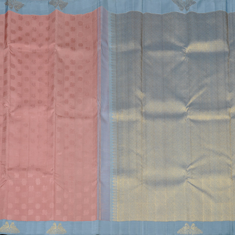 Hayagrivas Guava Pink Handloom Kanjivaram Silk Saree with Grey Border KBD2178C6-1