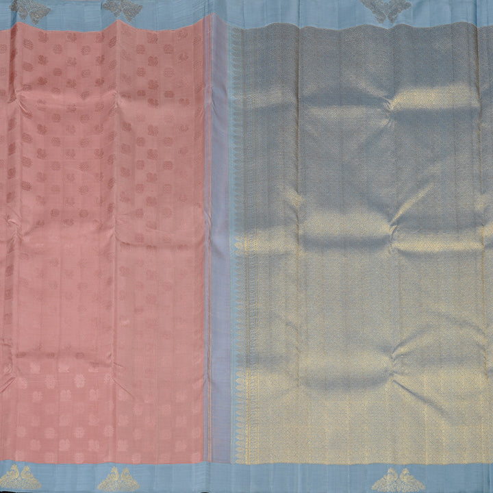 Hayagrivas Guava Pink Handloom Kanjivaram Silk Saree with Grey Border KBD2178C6-1