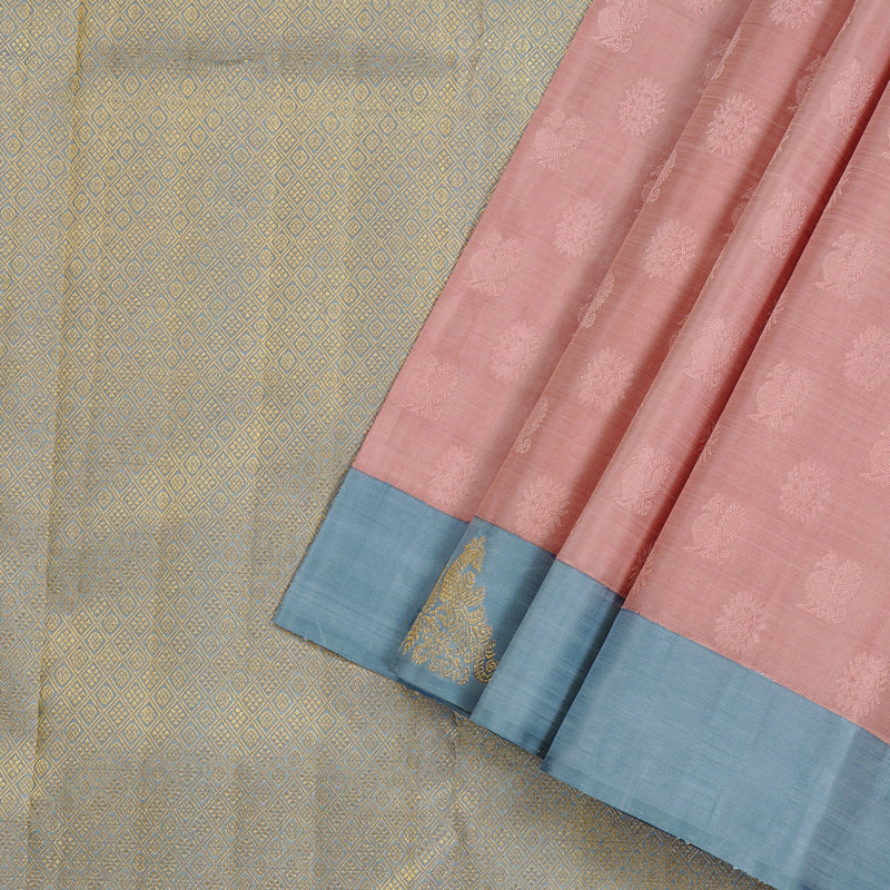 Hayagrivas Guava Pink Handloom Kanjivaram Silk Saree with Grey Border KBD2178C6-1