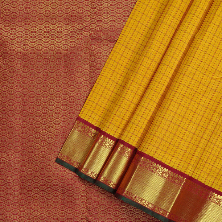 Hayagrivas Handloom Kanjivaram Silk Saree in Opulent Mustard Yellow KBD2179C4-1