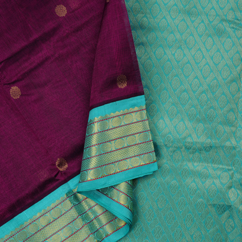 Hayagrivas Handloom Korvai  Silk Cotton Saree in Dark Purple KBD2183C1-5