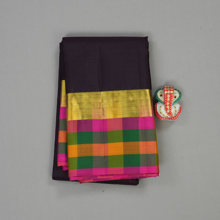 Hayagrivas Black Handloom Kanjivaram Silk Saree with Multi Colour Checks Border KBD2185C1-9