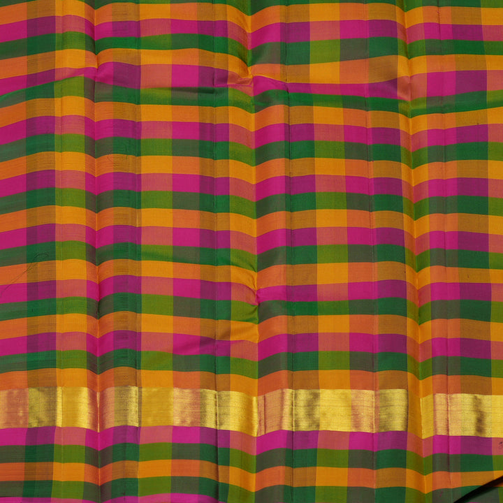 Hayagrivas Black Handloom Kanjivaram Silk Saree with Multi Colour Checks Border KBD2185C1-9