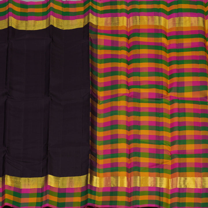 Hayagrivas Black Handloom Kanjivaram Silk Saree with Multi Colour Checks Border KBD2185C1-9
