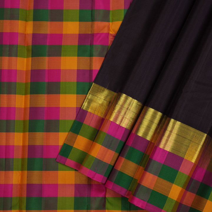 Hayagrivas Black Handloom Kanjivaram Silk Saree with Multi Colour Checks Border KBD2185C1-9