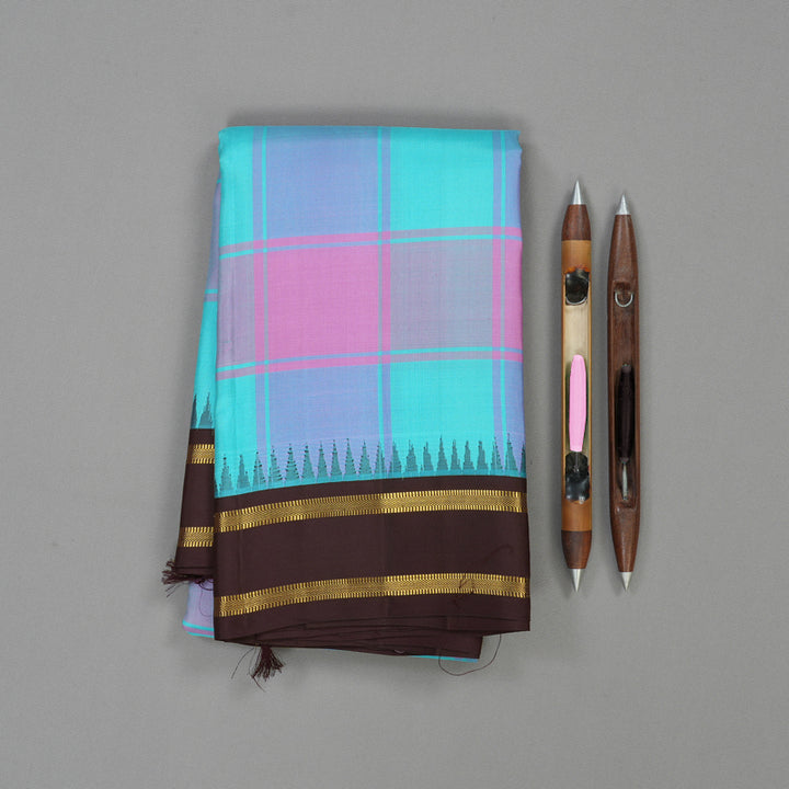 Hayagrivas Handloom Multicolour Checks Kanjivaram Silk Saree with Nagapazham Border KBD2185C2-6