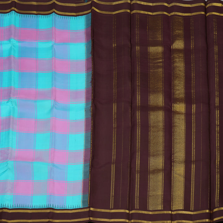 Hayagrivas Handloom Multicolour Checks Kanjivaram Silk Saree with Nagapazham Border KBD2185C2-6