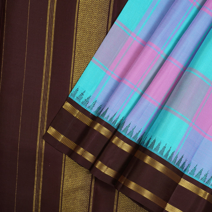 Hayagrivas Handloom Multicolour Checks Kanjivaram Silk Saree with Nagapazham Border KBD2185C2-6