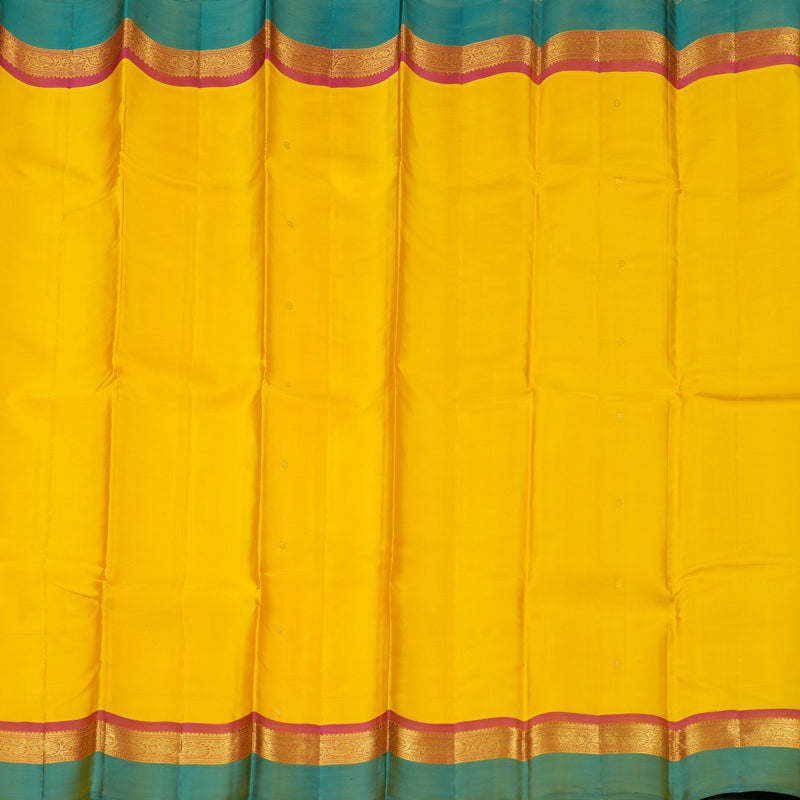 Hayagrivas Yellow Handloom Kanjivaram Silk Saree with Sky Blue Border KBD2185C3-2