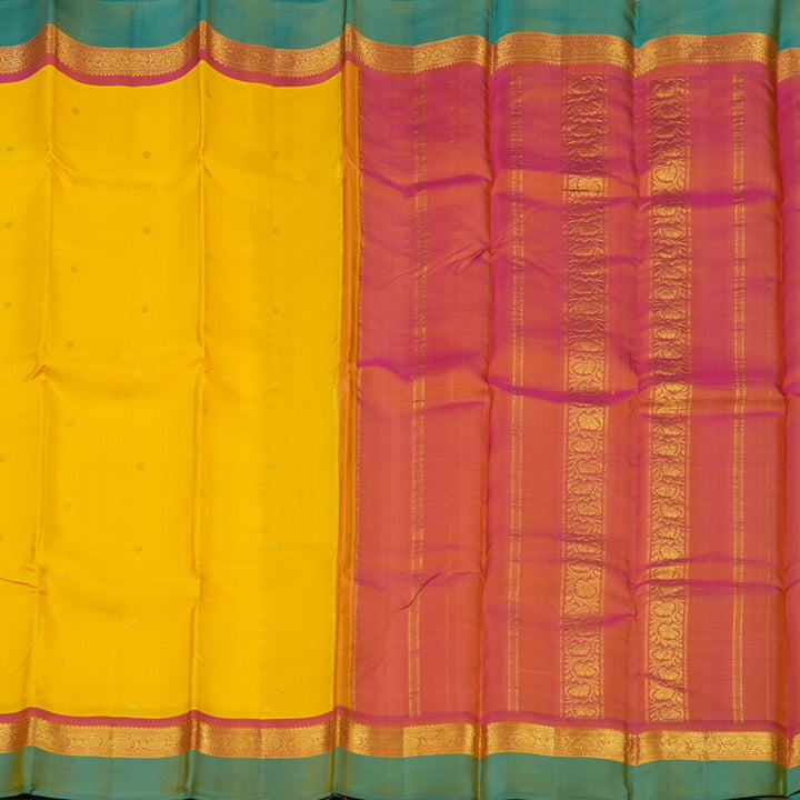 Hayagrivas Yellow Handloom Kanjivaram Silk Saree with Sky Blue Border KBD2185C3-2