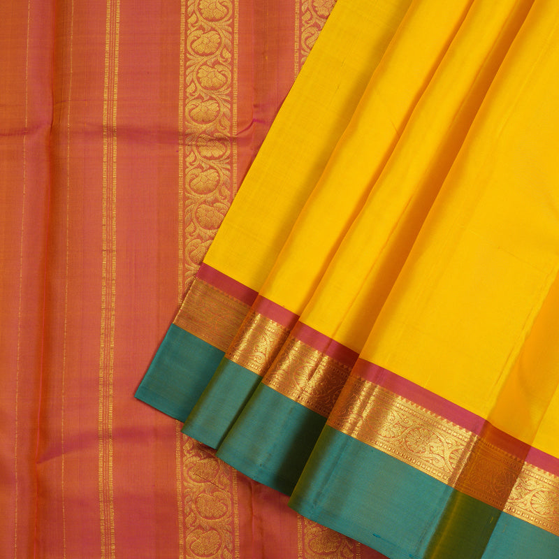 Hayagrivas Yellow Handloom Kanjivaram Silk Saree with Sky Blue Border KBD2185C3-2