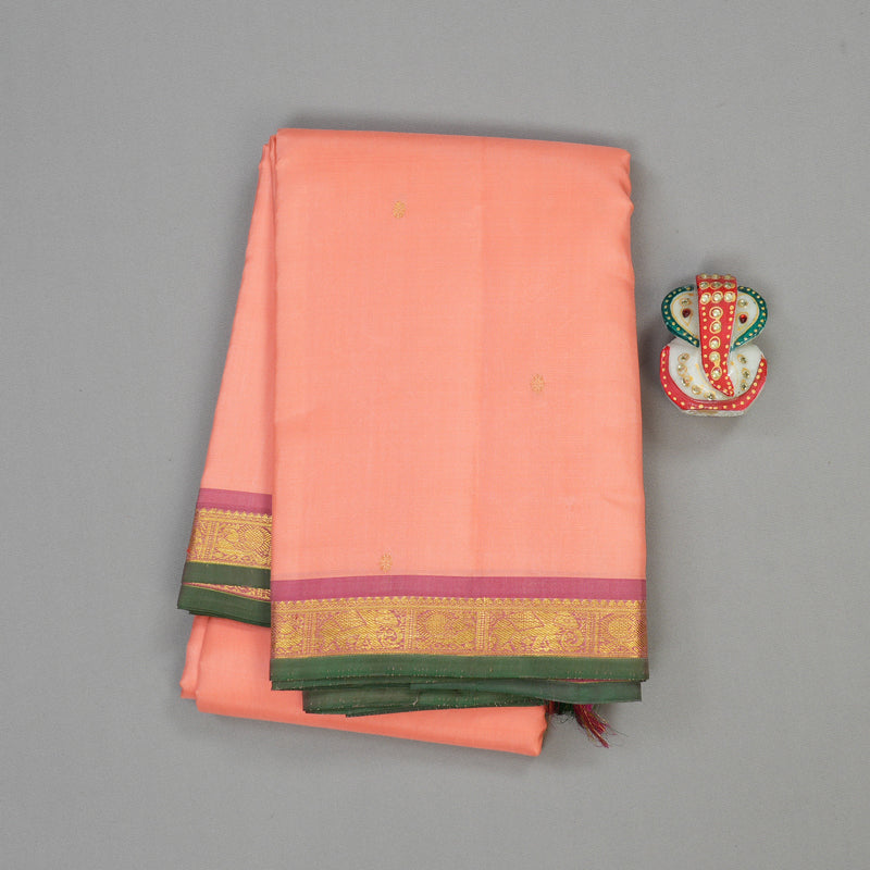 Hayagrivas Peach Pink Handloom Kanjivaram Silk Saree with Onion Pink Border KBD2185C3-3