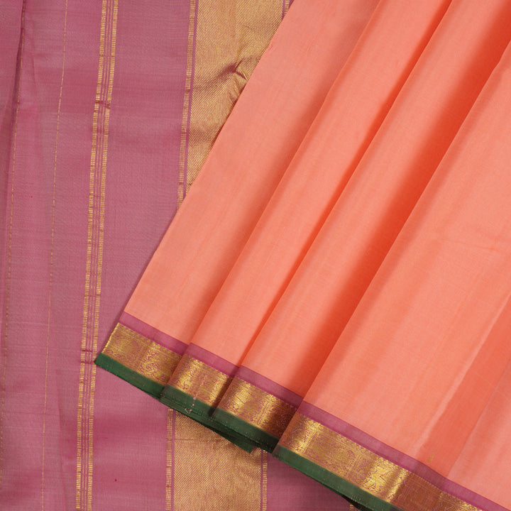 Hayagrivas Peach Pink Handloom Kanjivaram Silk Saree with Onion Pink Border KBD2185C3-3
