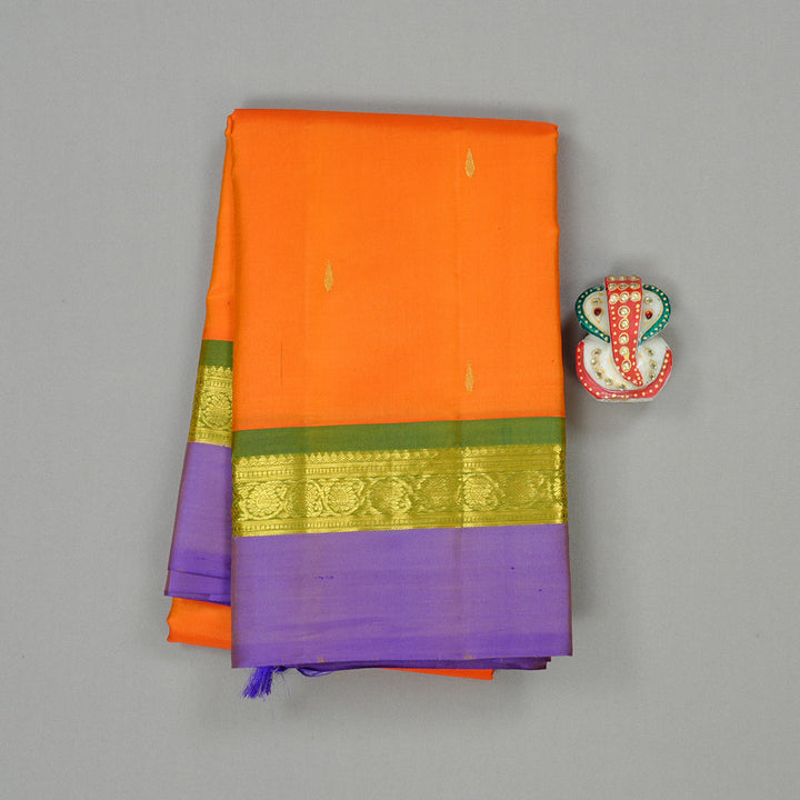 Hayagrivas Mango Yellow Handloom Kanjivaram Silk Saree with Purple Border KBD2185C3-4