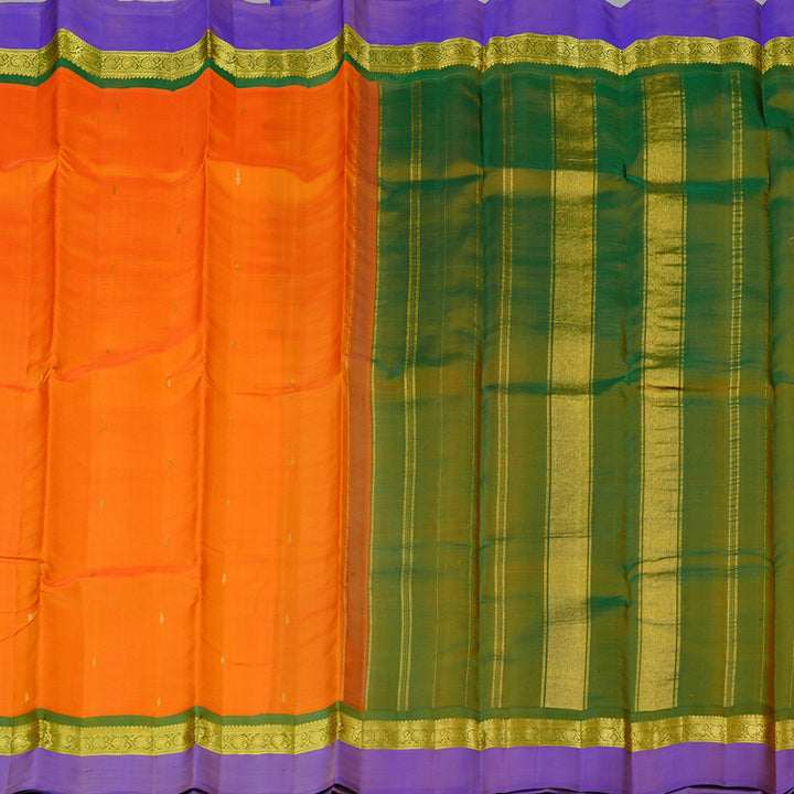 Hayagrivas Mango Yellow Handloom Kanjivaram Silk Saree with Purple Border KBD2185C3-4