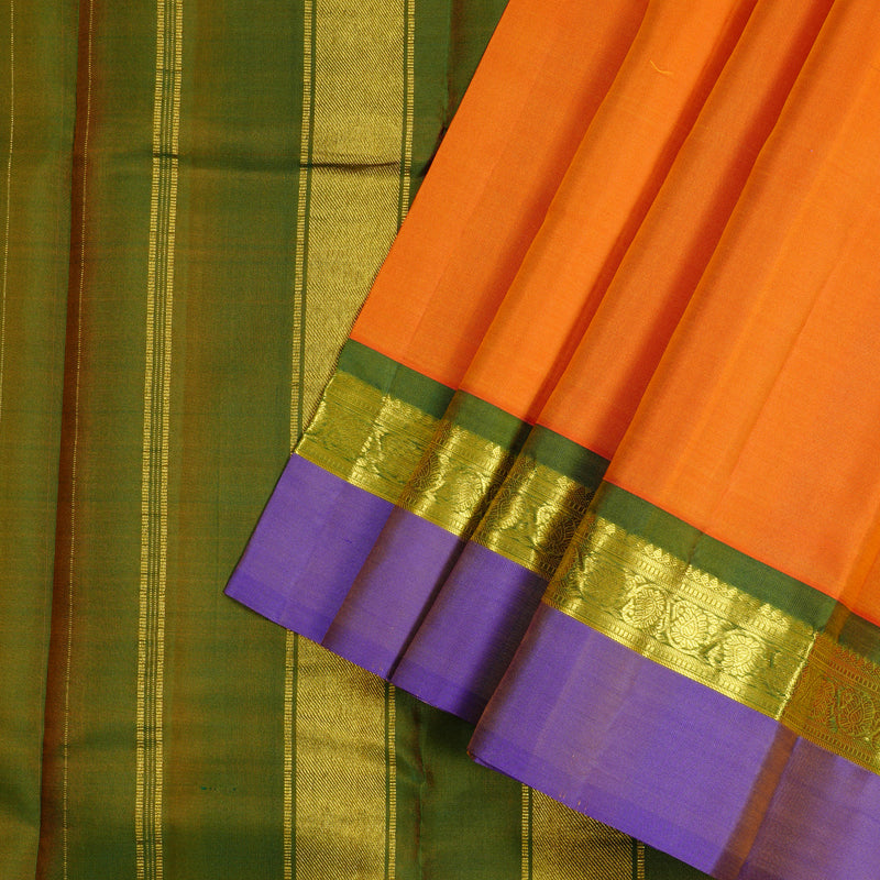 Hayagrivas Mango Yellow Handloom Kanjivaram Silk Saree with Purple Border KBD2185C3-4