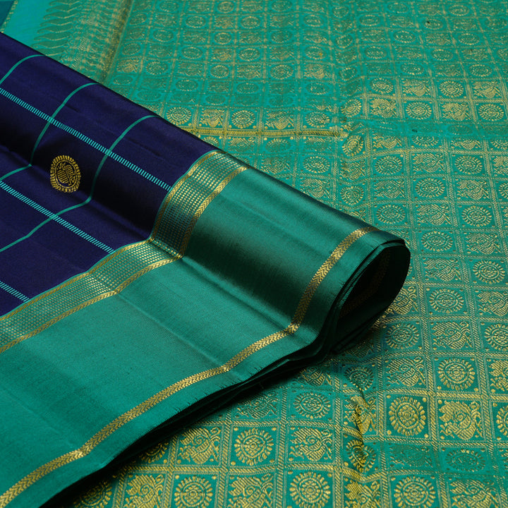Hayagrivas Blue Handloom Kanjivaram Silk Saree with Teal Green Border KBD2185C4-3