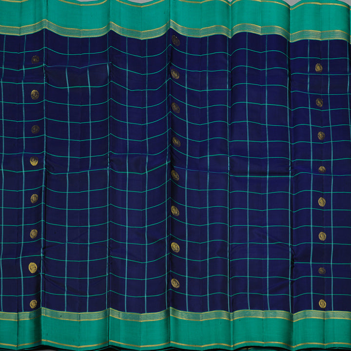 Hayagrivas Blue Handloom Kanjivaram Silk Saree with Teal Green Border KBD2185C4-3