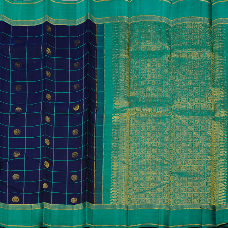 Hayagrivas Blue Handloom Kanjivaram Silk Saree with Teal Green Border KBD2185C4-3