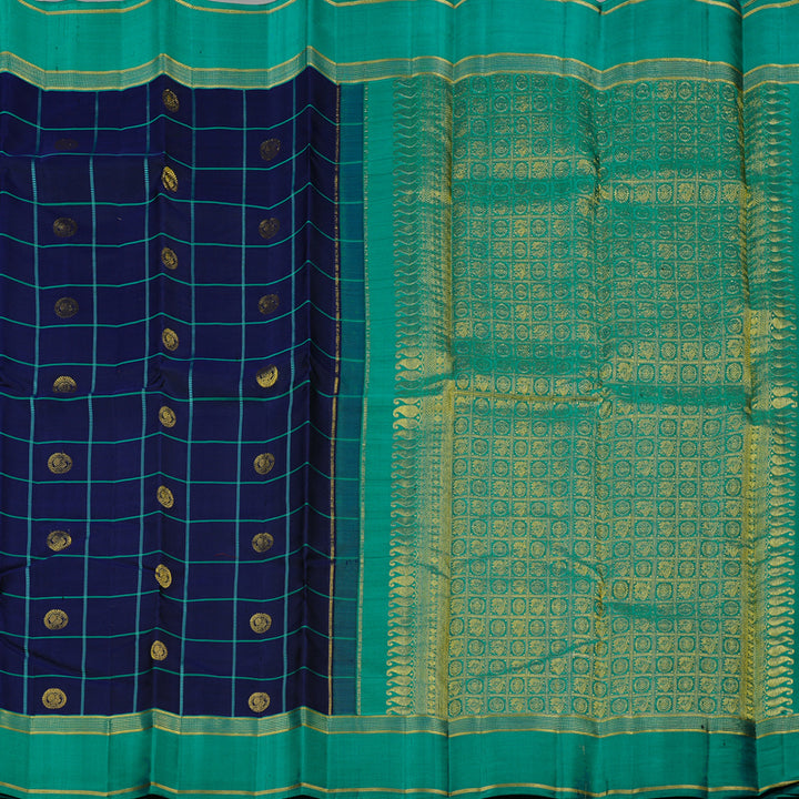 Hayagrivas Blue Handloom Kanjivaram Silk Saree with Teal Green Border KBD2185C4-3