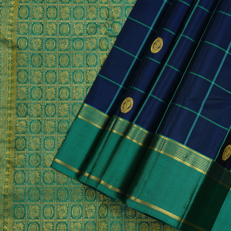 Hayagrivas Blue Handloom Kanjivaram Silk Saree with Teal Green Border KBD2185C4-3