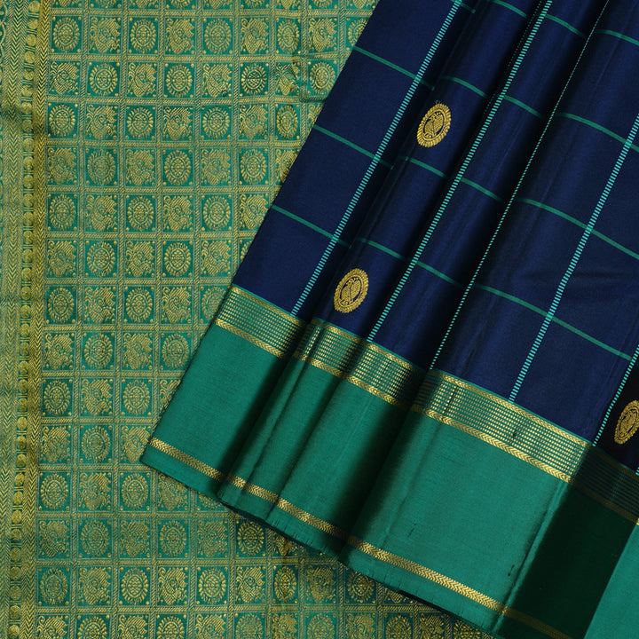 Hayagrivas Blue Handloom Kanjivaram Silk Saree with Teal Green Border KBD2185C4-3