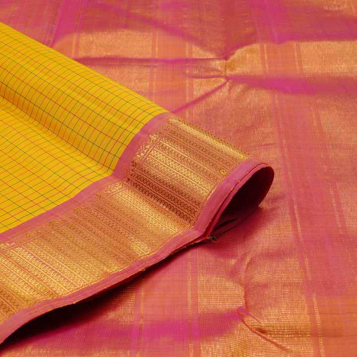Hayagrivas Yellow Handloom Kanjivaram Silk Saree with Dual Tone (Pink With Yellow) Border KBD2185C5-2