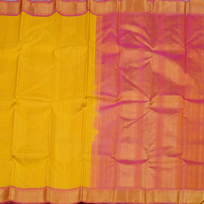Hayagrivas Yellow Handloom Kanjivaram Silk Saree with Dual Tone (Pink With Yellow) Border KBD2185C5-2
