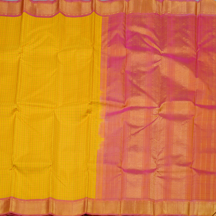 Hayagrivas Yellow Handloom Kanjivaram Silk Saree with Dual Tone (Pink With Yellow) Border KBD2185C5-2