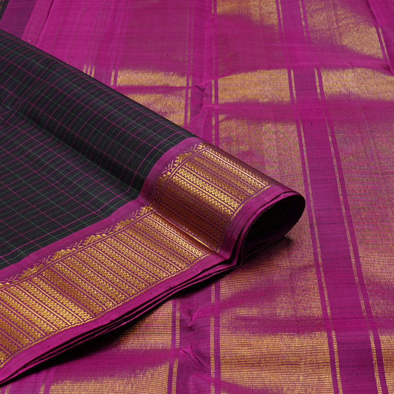 Hayagrivas Black Handloom Kanjivaram Silk Saree with Purple Border KBD2185C5-3
