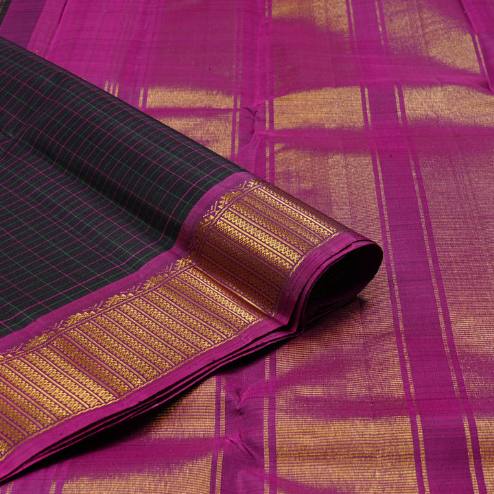 Hayagrivas Black Handloom Kanjivaram Silk Saree with Purple Border KBD2185C5-3