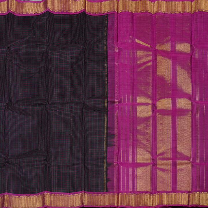 Hayagrivas Black Handloom Kanjivaram Silk Saree with Purple Border KBD2185C5-3