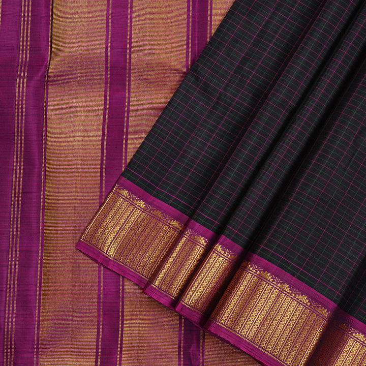 Hayagrivas Black Handloom Kanjivaram Silk Saree with Purple Border KBD2185C5-3