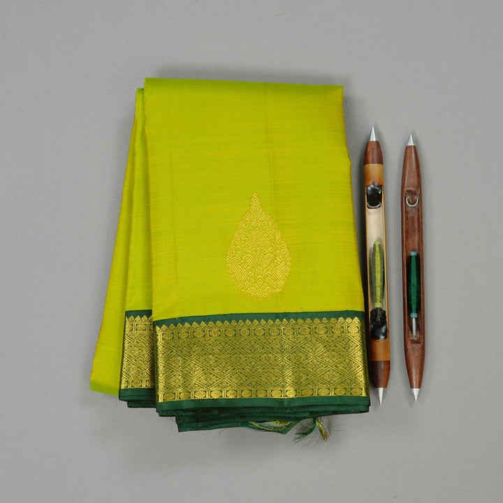 Hayagrivas Fluorescent Green Handloom Kanjivaram Silk Saree with Bottle Green Border KBD2185C7-2
