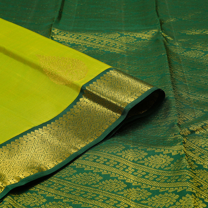Hayagrivas Fluorescent Green Handloom Kanjivaram Silk Saree with Bottle Green Border KBD2185C7-2