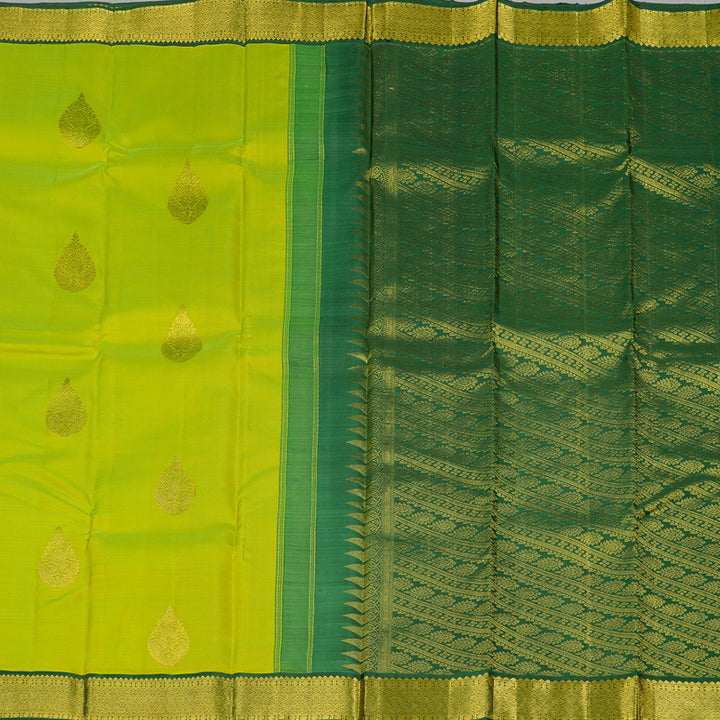 Hayagrivas Fluorescent Green Handloom Kanjivaram Silk Saree with Bottle Green Border KBD2185C7-2