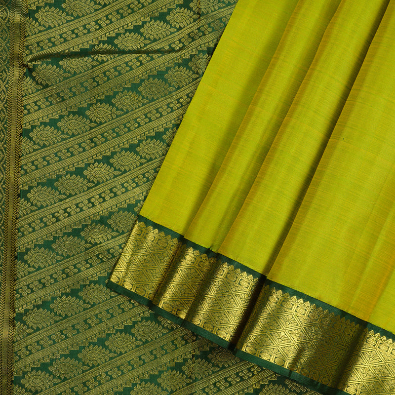Hayagrivas Fluorescent Green Handloom Kanjivaram Silk Saree with Bottle Green Border KBD2185C7-2