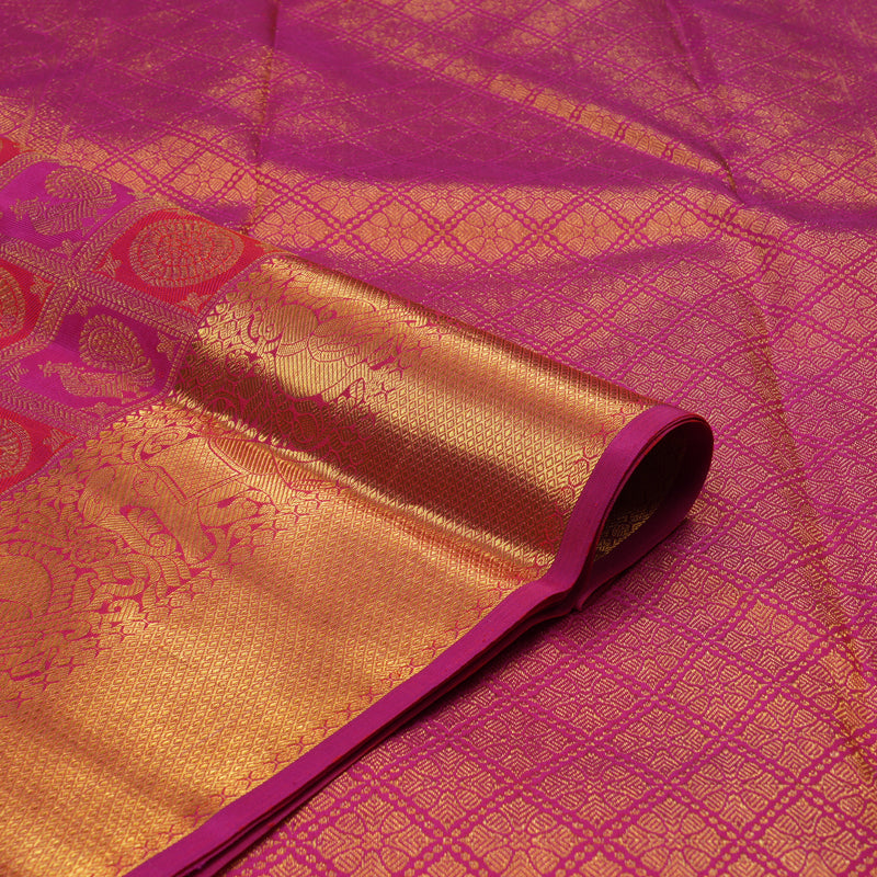 Hayagrivas Handloom Pink & Red Checks Kanjivaram Silk Saree KBD2185C9-2