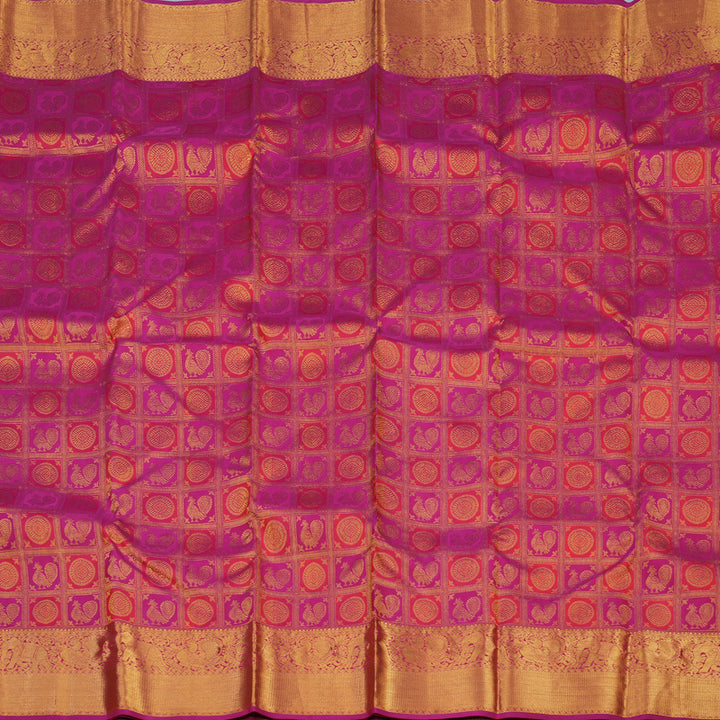 Hayagrivas Handloom Pink & Red Checks Kanjivaram Silk Saree KBD2185C9-2